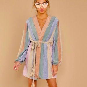 Amazing Lace Striped Balloon Sleeve Dress